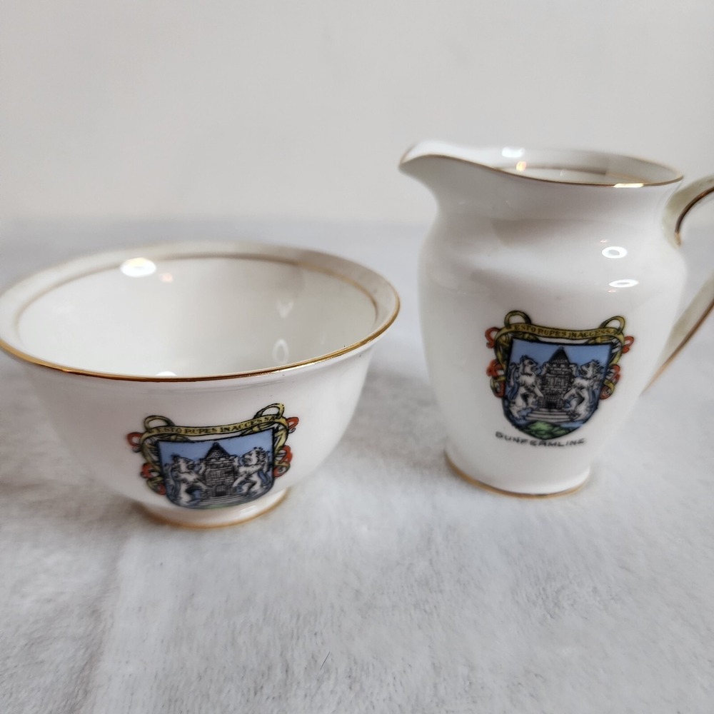 Taylor & Kent Bone China Dunfermline Crest Creamer and Sugar Bowl Set England